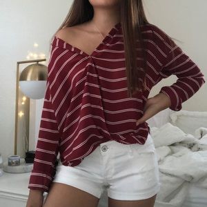 red and white button down